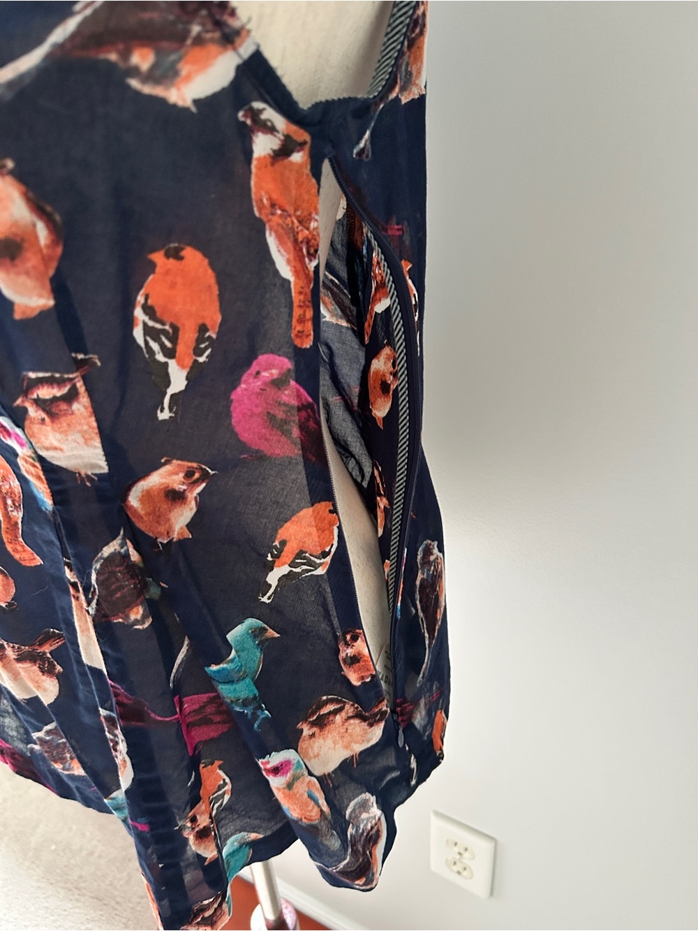 Meadow Rue Navy Bird-Print Flutter Sleeve V-Neck Blouse - Picture 3 of 8